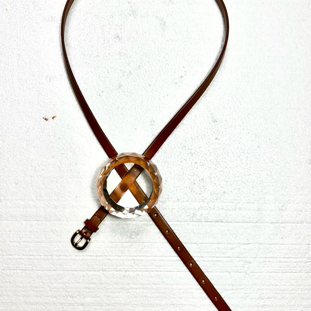 Elegant Brown Leather Belt with Golden Tone buckle GCrew